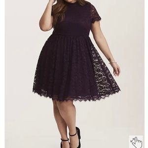 TORRID Deep purple high neck lace skater dress, Size 12 (L)